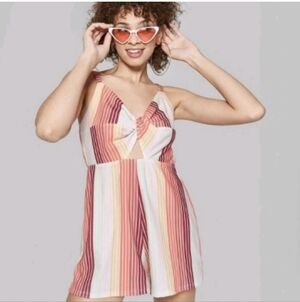 Wild Fable Stripped Cross Over Front Stretch Romper Sz XL